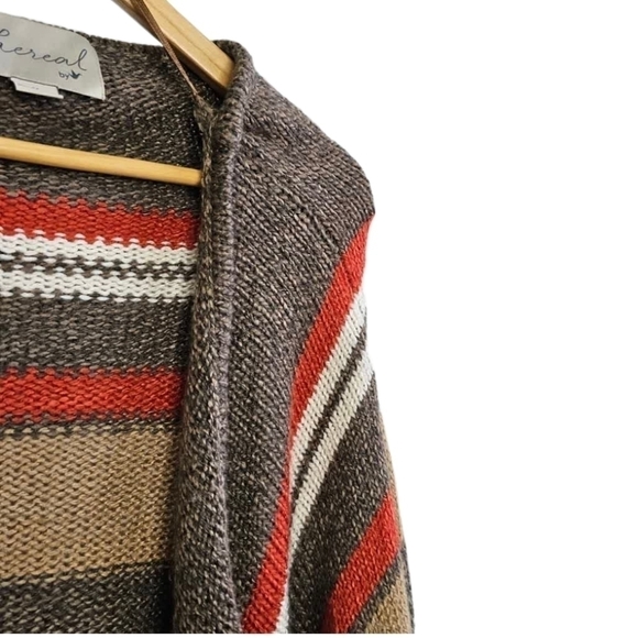 Boho stripe knit fringe open cardigan wool blend size oversized medium - Picture 3 of 9